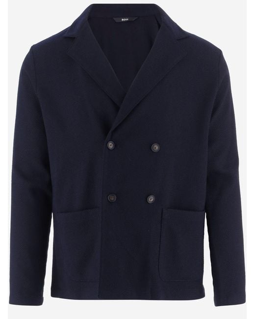 Boss Blue Stretch Wool Blend Jacket Virgin for men