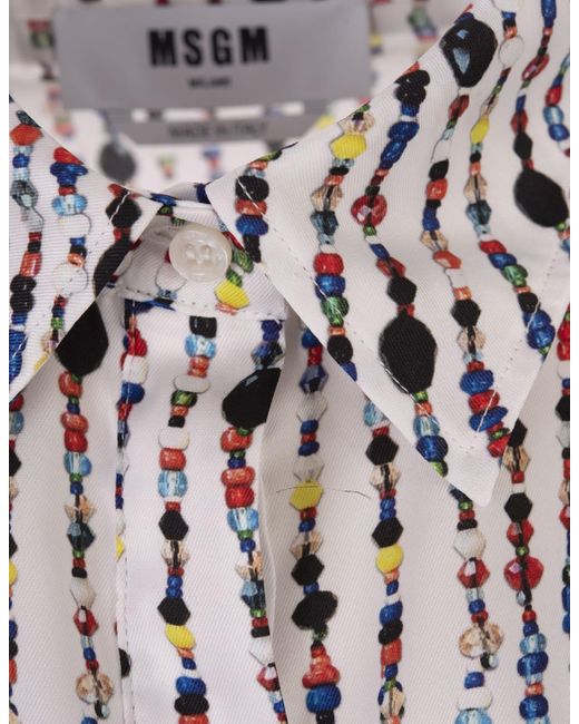 MSGM White Crop Shirt With Multicolour Bead Print
