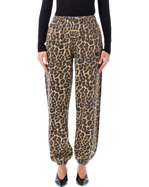 Anine Bing Black Leopard Print Cotton Jogger Pants