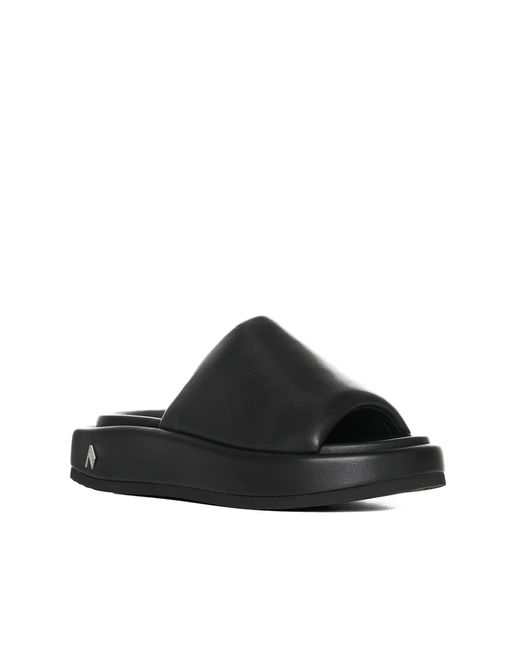 The Attico Black Mia Leather Flatform Sandals