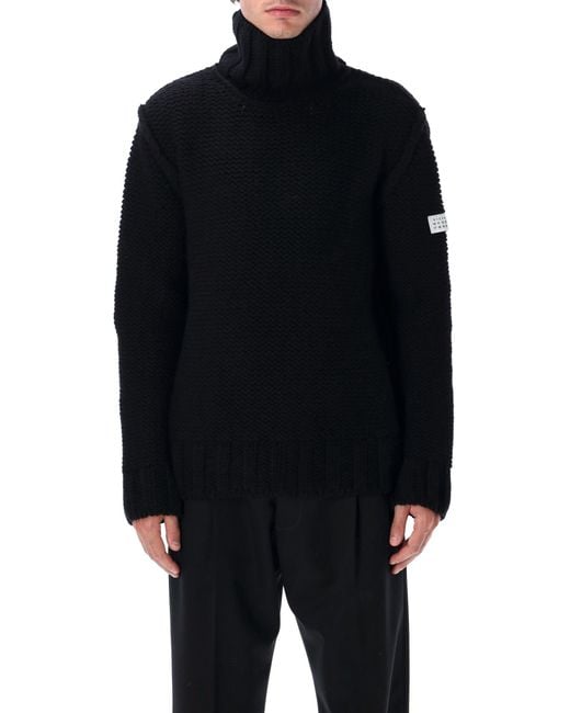MM6 by Maison Margiela Black Chunky Wool Turtleneck Jumper Virgin Sweater for men