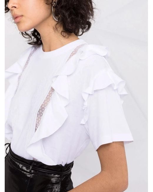Valentino White Ruffle-Trim Short-Sleeve T-Shirt