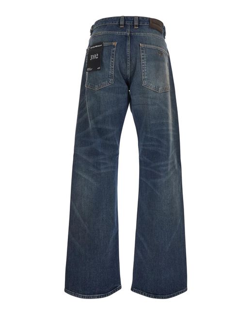 Emporio Armani Blue Loose Fit High-Waist Jeans Cotton for men