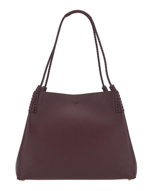 Etro Purple 'Libra' Bordeaux Big Shoulder Bag With Logo Embroidery On The Front And Braided Handles