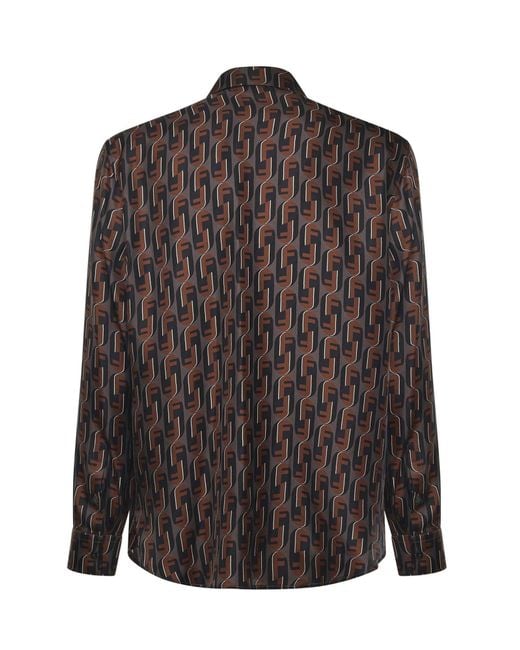 Fendi Brown Printed Silk Shirt for men