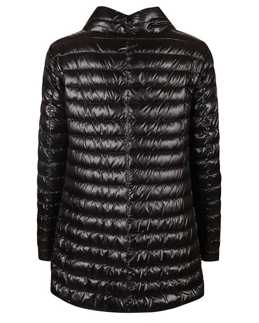 Herno Black Classic Mid-Length Buttoned Padded Jacket