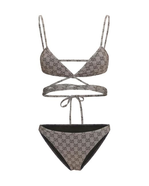 Gucci Gray Stretch Jersey Bikini-Ebony Polyester Swimwear