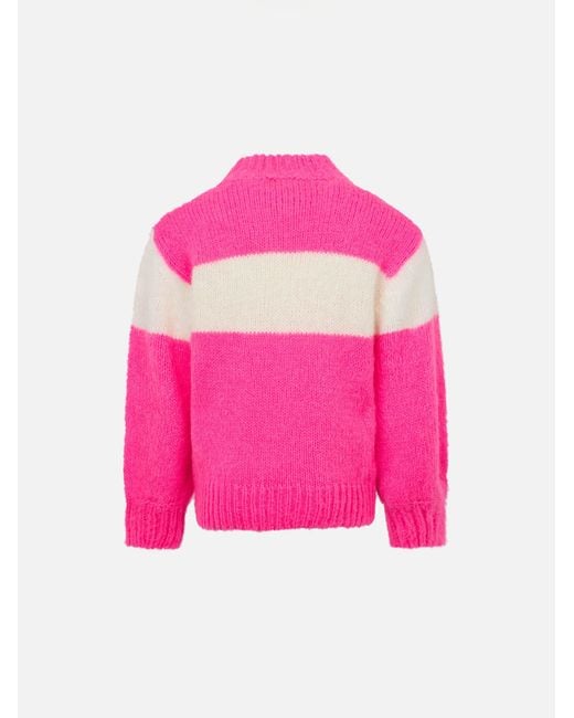 Mc2 Saint Barth Pink Girl Boxy Shape Soft Sweater With St. Barth Jacquard