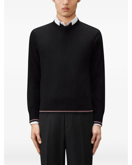 Thom Browne Black Crewneck Pullover Merino Wool Sweater for men