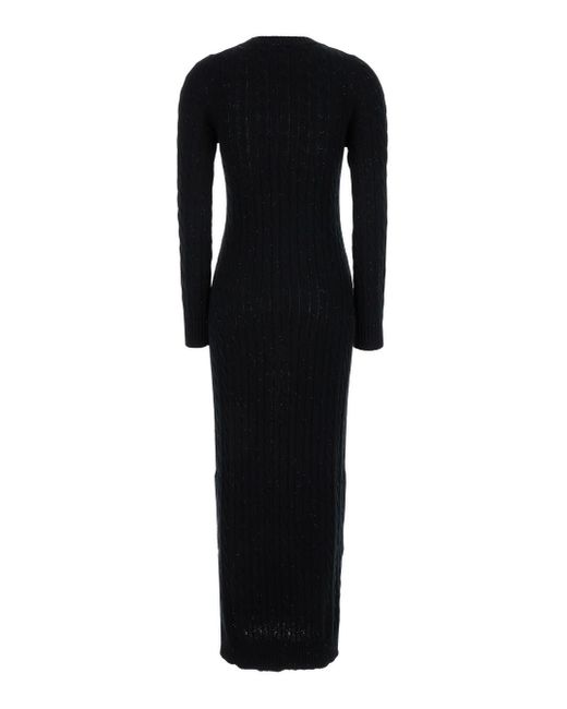 Brunello Cucinelli Black Sequin Embellished Cable Knit Dress