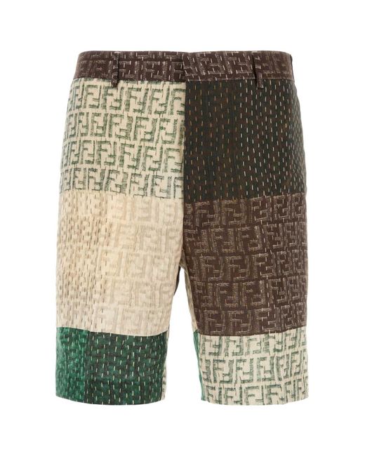 Fendi Green Patchwork Bermuda Shorts for men