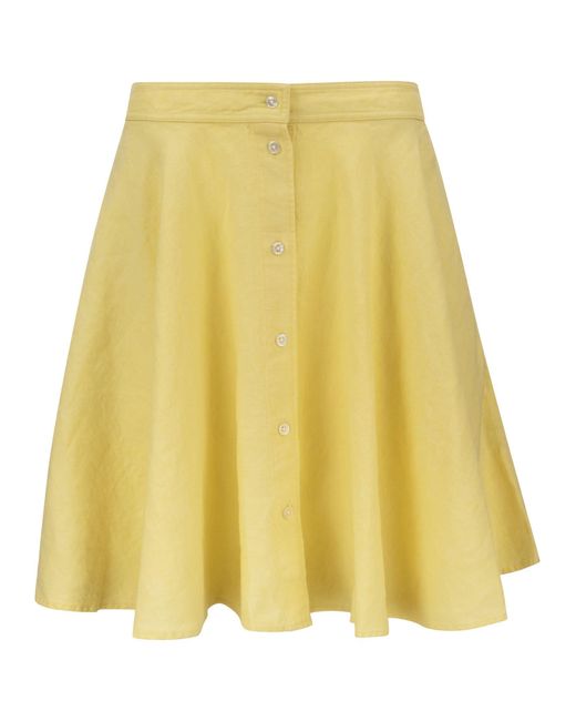 Polo Ralph Lauren Linen A-line Skirt With Buttons in Yellow - Save 6% ...