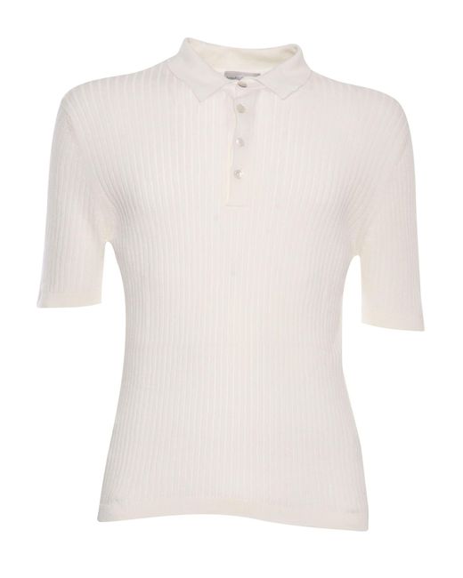 SETTEFILI CASHMERE White Ribbed Polo Shirt for men