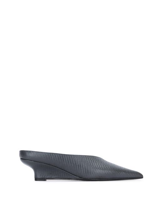 Totême  Blue Sharp Lizard-Embossed Wedge Mules
