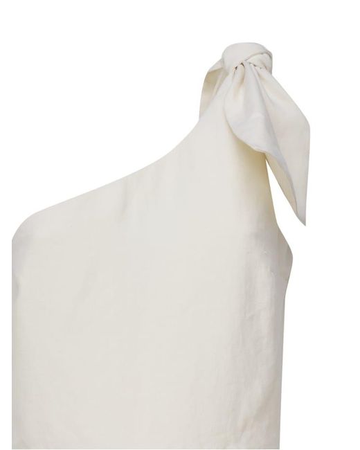 Chloé White One-Shoulder Linen Canvas Jumpsuit With Decorative Bow