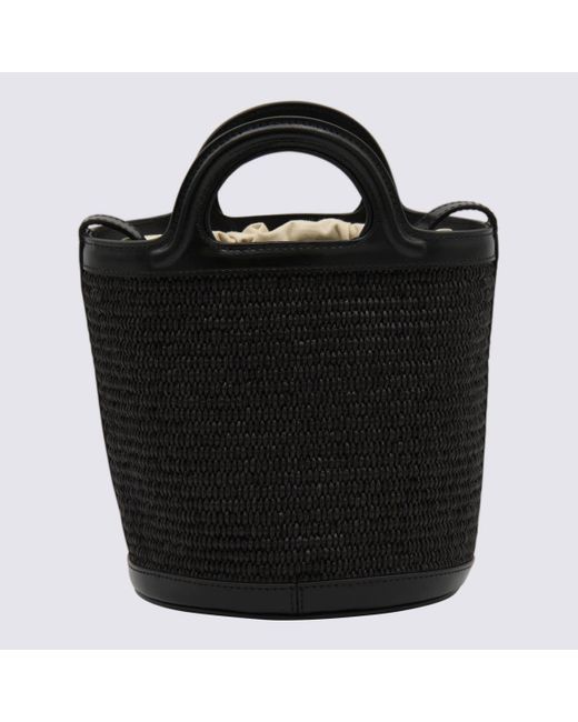 Marni Black Raffia And Leather Tropicalia Mini Bucket Bag