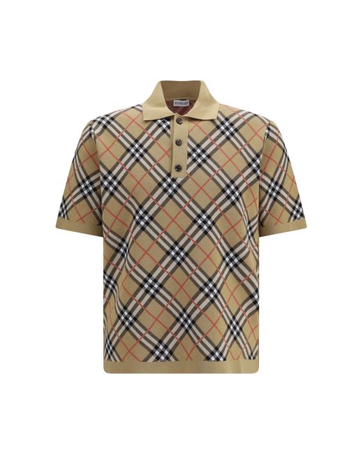Burberry Multicolor Check Cotton Blend Polo Shirt Sand Ip Cotton; Polyamide; Elastane for men