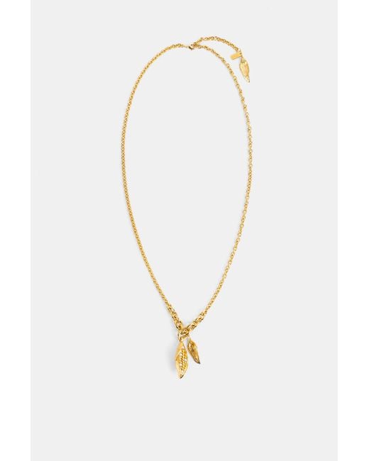 Chloé White Toned Brass Leaf Pendant Necklace Jewelry