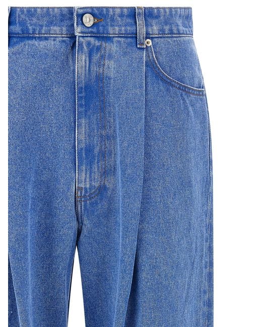 Marni Blue Wide-Leg Pleat Jeans With Contrast Stitching And Suede Logo for men