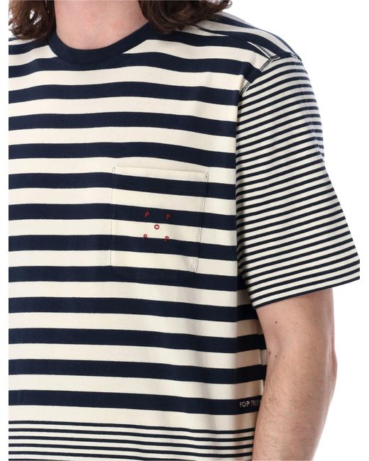 Pop Trading Co. Blue Pop Striped Pocket T-Shirt for men