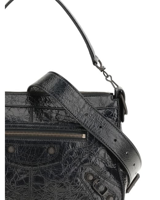 Balenciaga Black Le City Moto Small Shoulder Bag Lamb Ovis Aries for men