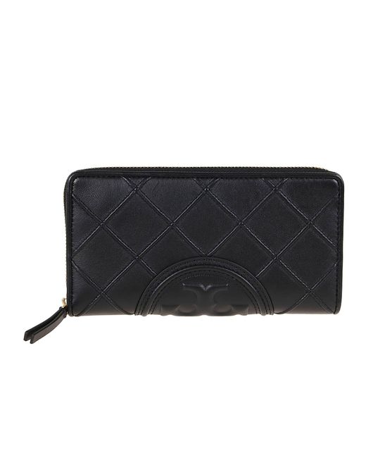 Tory Burch Fleming Soft Zip Continental Wallet in Black | Lyst
