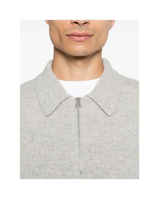 Samsøe & Samsøe Gray Quarter-Zip Merino Wool Sweater T-Shirts And Polos for men