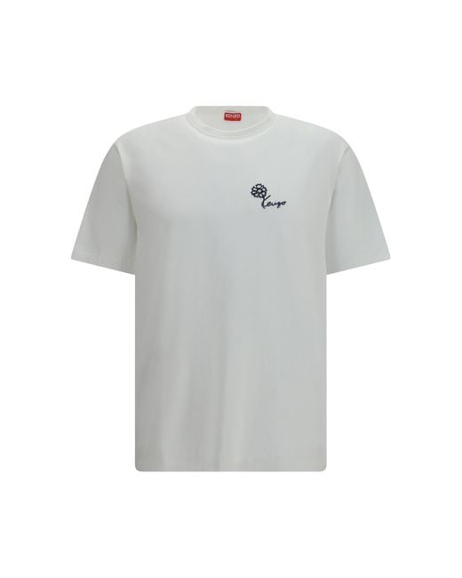 KENZO Gray Tulip Embroidered Cotton T-Shirt T-Shirts for men