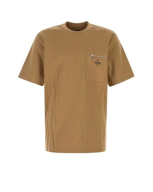 Fendi Multicolor Camel Cotton T-Shirt for men