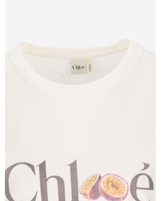 Chloé Natural Cotton T-Shirt With Logo Print Shell: T-Shirts & Jerseys