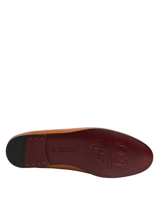 Dolce & Gabbana Brown Leather Logo Slip On Loafers Shoes for men