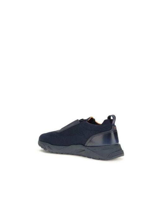 Santoni Blue Fabric Athletic Sneakers for men