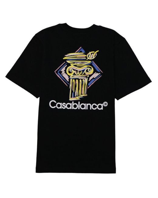 Casablanca Black Column Printed Crewneck T-Shirt for men