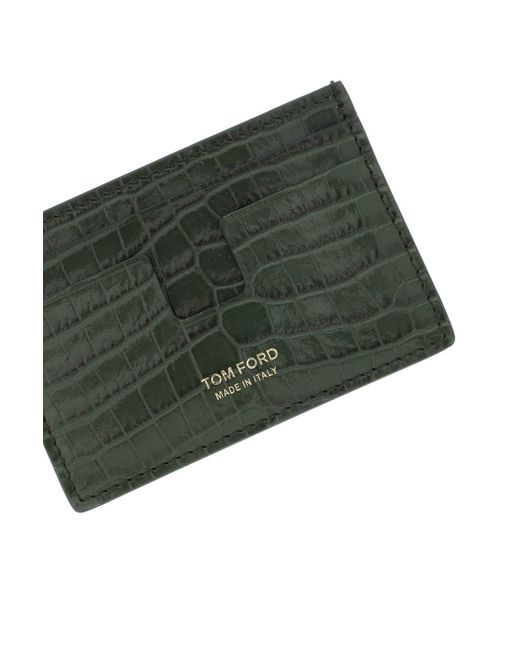 Tom Ford Green Croco-embossed Leather Card Holder for men