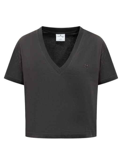 Courreges Black Courreges Cropped T-Shirt V-Neck