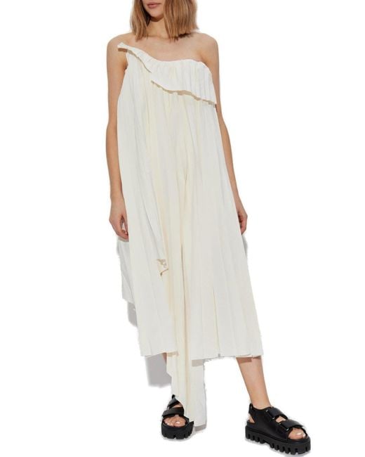 Alexander McQueen White Pleated Off-Shoulder Dress