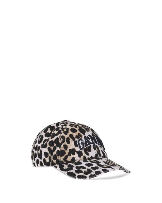 Ganni Brown Baseball Hat Leopard Print Cotton