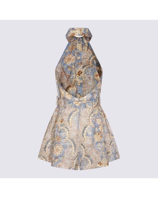 Zimmermann Multicolor Damask Denim Linen Jumpsuit
