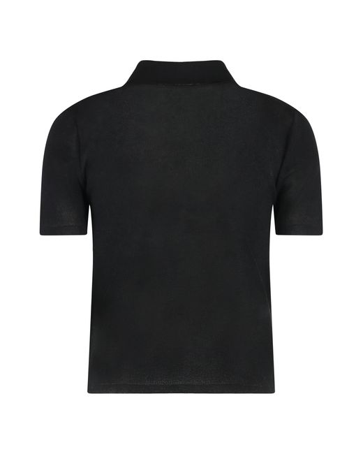 Moncler Black Knitted Cotton-Blend Polo Shirt Tops