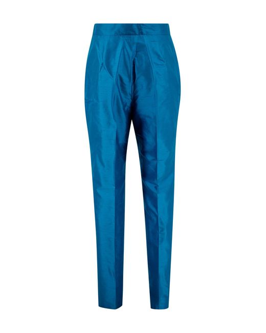 Max Mara Studio Blue Silk Shantung Straight Pants