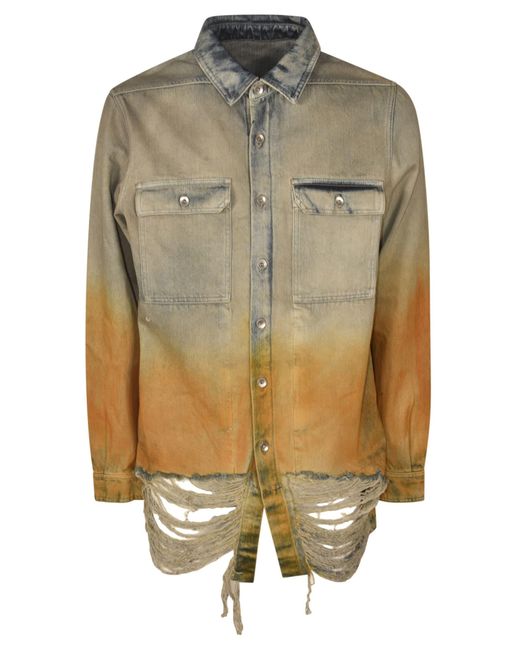 Rick Owens Green Vintage Effect Distressed Denim Jacket for men