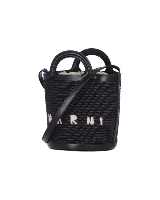 Marni Black Small Bucket Bag "tropicalia"