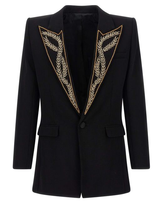 Balmain Black Leaf Embroidery Blazer for men