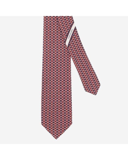 Ferragamo Purple Silk Tie With Geometric Pattern Ties & Bow for men