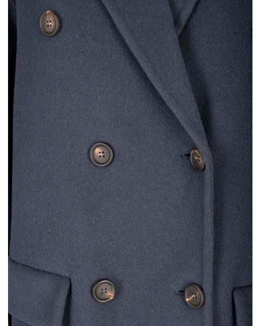 Brunello Cucinelli Blue Monili Bead-embellished Wool-cashmere Coat