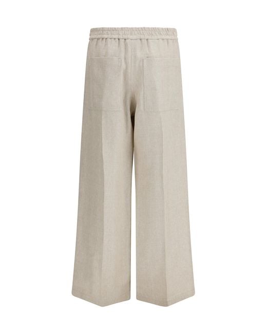 Brunello Cucinelli Natural Elasticated-Waist Pants Linen Trousers