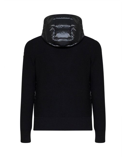 Moncler Black Hoodie Padded Zip-Up Virgin Wool Bomber Jackets for men