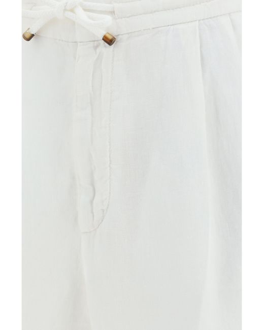 Brunello Cucinelli White Linen Trousers for men