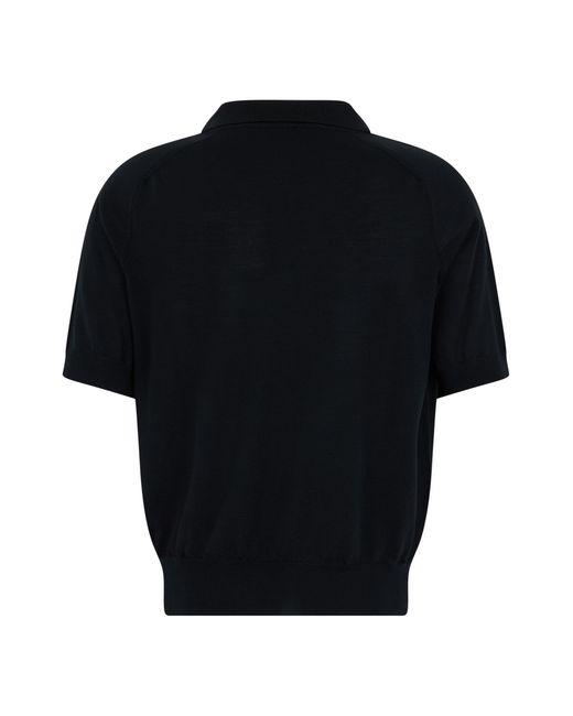 AMI Black Short-Sleeve Wool Sweater Polo Shirts for men