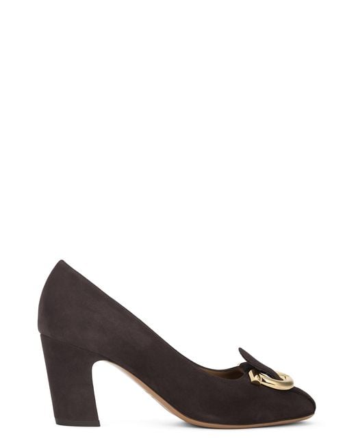 Ferragamo Brown Pumps Gancini Suede Goat Leather